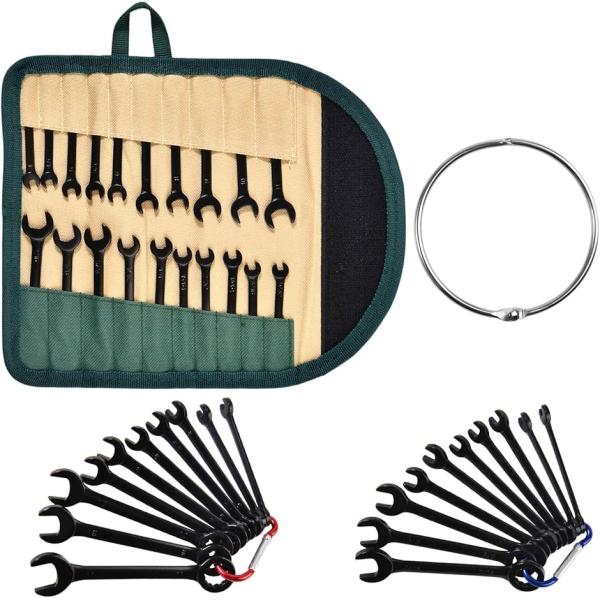 ミニスパナセット 20本組 片目片口スパナ 4-11mm 5/32-7/16 コンビセット めがねレンチ 薄型 締付け (ブラック)