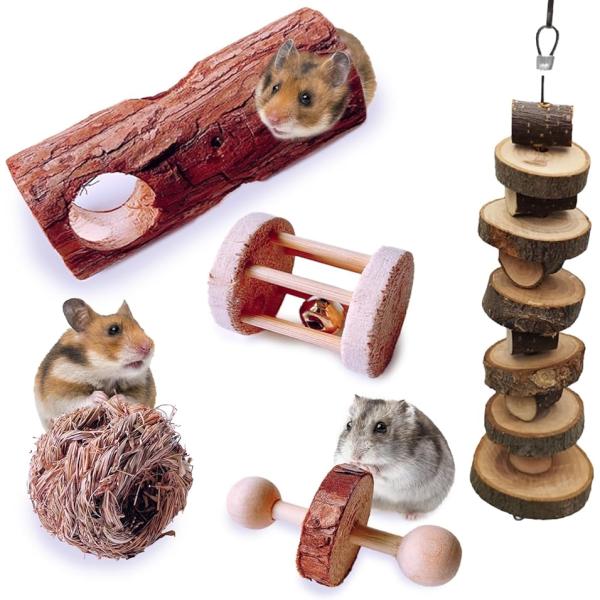 バリエーションコード : 2BUXO9LHIS「仕様1：遊びながら学べる知育構造」本セットは、かじる・転がす・くぐる・探索するなど、さまざまな行動を促す5種類のおもちゃを組み合わせた知育玩具セットです。ハムスターが持つ本能的な探究心を満たす...