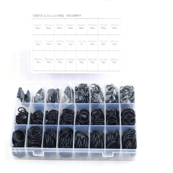 ニトリルゴム Oリングセット 24サイズ 耐熱 防水 耐油 1200pcs (ブラック)