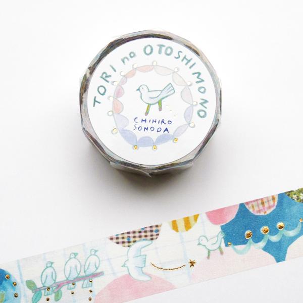 cozycaproducts CHIHIRO SONODA 箔押しマスキングテープ TORI no OTOSHIMONO 21-038 幅20mm 金箔押し 表現社 鳥柄 ステーショナリー