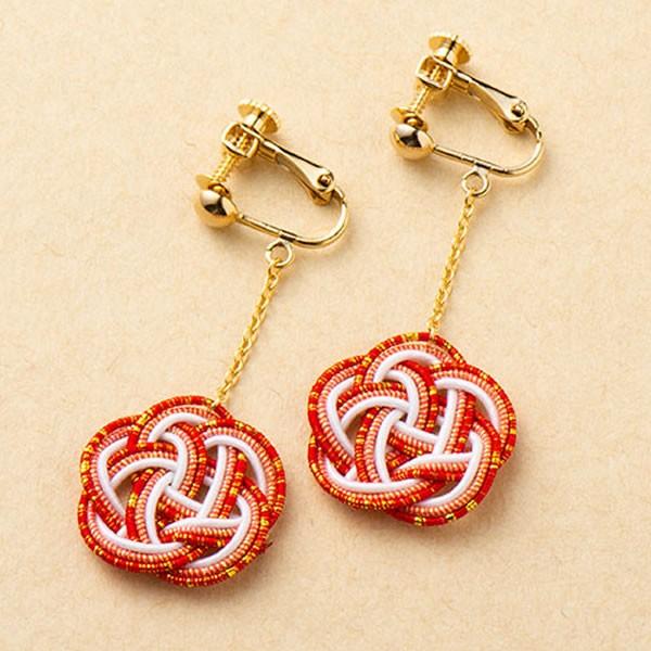 ゆあ★水引アクセサリー 51点 あこや真珠 水引 イヤリング7.5-8.0mm SUS316L GP 白×金