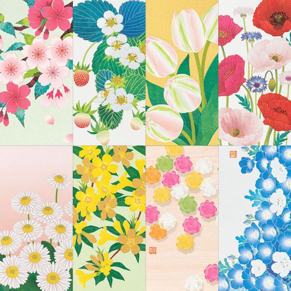 上品な和紙の質感と、日本の四季を感じるデザインが人気の「紙シリーズ」。風合いのある越前和紙にシルク印刷で、選りすぐりの春のモチーフを大胆に描かれたポストカード8枚（8柄×1枚）の特別セットです。年始や早春のさまざまな便りにお使いいただけます...