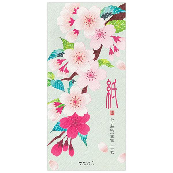 一筆箋 春柄 シルク 桜柄 89601 （11） 一筆箋16枚（2柄） シルク印刷  「紙」シリーズ 伊予和紙 ミドリ