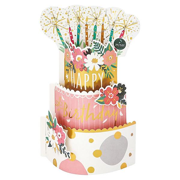バースデーカード ライト付きメロディカード 3段ケーキ P175 サンリオ 立体カード 電池交換可能 Birthday Card グリーティングカード お誕生お祝い