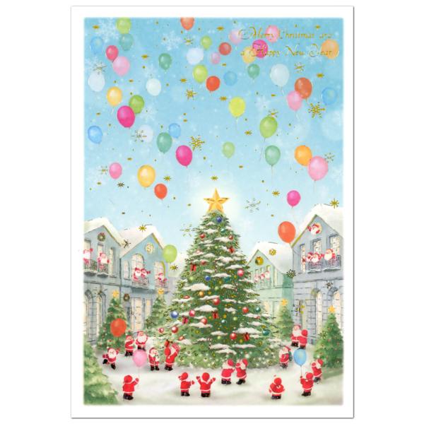 クリスマスカード 洋風 ミニサンタカード S-418 街の広場の大きなクリスマスツリー グリーティングライフ Christmas card グリーティングカード 世界の医