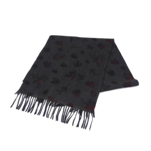 銀座 ＴＡＹＡ マフラー チャコールグレー×黒 カシミヤ フィッシュボーン 花柄 【中古】(23383) horita78_23383