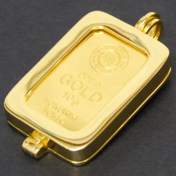 【新品】徳力本店 24金 純金 インゴット ペンダントトップ 10g 枠脱着可能 ゴールドバー K24 ingot(50465)