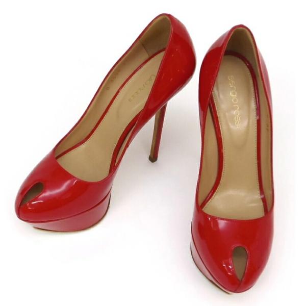 Sergio rossi ﾊｲﾋｰﾙﾊﾟﾝﾌﾟｽ ｴﾅﾒﾙ ｳｪｯｼﾞ 赤 ﾊﾟﾃﾝﾄﾚｻﾞｰ 37 【中古】(58904) horita78_58904