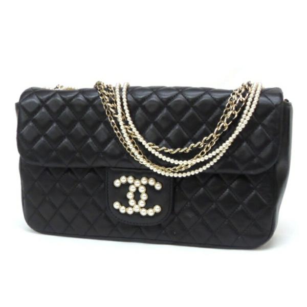シャネル CHANEL ショルダーバッグ ウエストミンスター マトラッセ フェイクパールチェーン 黒 【中古】(61067) horita78_61067