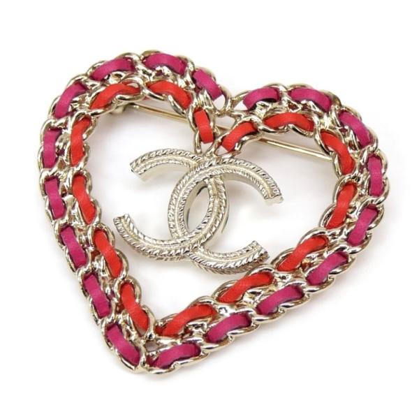 CHANEL（シャネル） ハート×ココマーク ブローチ 18P ピンク/レッド