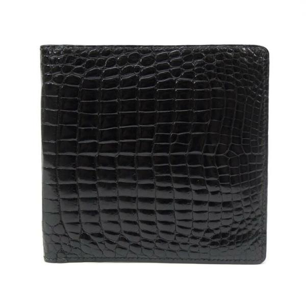 モラビト MORABITO 二つ折り財布　札＆カード入れ 黒 クロコダイル 【中古】(68593) horita78_68593