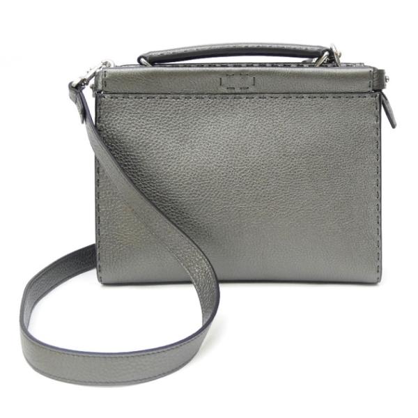 フェンディ FENDI ピーカブーフィットミニ 2WAY グレー レザー 【中古】(68667) FENDI（フェンディ） ピーカブーフィットミニ 2WAY グレー レザー