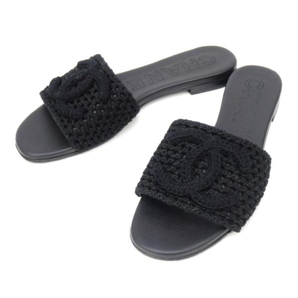 シャネル CHANEL ニット フラットサンダル ココマーク 黒 39C 【中古】(69146) CHANEL（シャネル） ニット フラットサンダル ココマーク 黒 39C