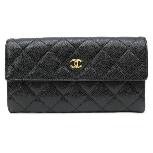 CHANEL（シャネル） 長財布 かぶせ長財布 マトラッセ 黒 キャビア