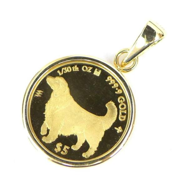 純金金貨ペンダントトップ ガラス入り クック諸島 ドッグコイン