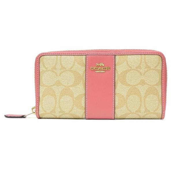 コーチ COACH 長財布 ラウンドファスナー アウトレット シグネチャー F54630 ピンク PVC×レザー 【中古】(69654) COACH（コーチ） 長財布 ラウンドファスナー アウトレット