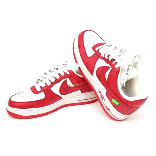 ルイヴィトン×ナイキ LOUIS VUITTON × NIKE エア フォース 1 ヴァージル・アブロー Air Force 1 by Virgil Abloh ホワイト×コメットレッド レザー 5.5(69766) LOUIS VUITTON（ルイ・ヴィトン） ルイヴィトン×ナイキ × NIKE エア