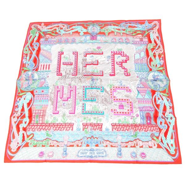 HERMES（エルメス） スカーフ カレ90 スーパー シルク クエスト 赤系