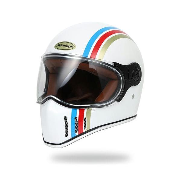 アウトレット フルフェイス へルメット バイク ビンテージ トリコロール1 ホワイト メンズ レディース S〜XL HORIZON HELMETS JADE Tricolor1 white