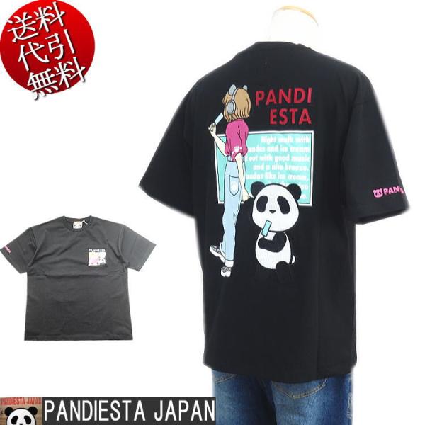 夏物新作 ビッグ有 錦にしき PANDIESTA JAPAN/パンディエスタ PDJ-GIRL3 ガール パンダ刺繍 熊猫 ユニセックス TEE 半袖Ｔシャツ 黒 M/L/XL(LL)/XXL(3L) 526606