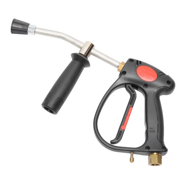 ランス先端ベンド（曲げ）加工（約15°）ホース接続部スイベル（ホース寄り戻し）レバーロックピン付いけうちノズル（サイズ：1549）※ノズルサイズは下記に変更可能です。追加費用はかかりません。ねじサイズ1/8 噴射角度15°　いけうち 高圧洗...