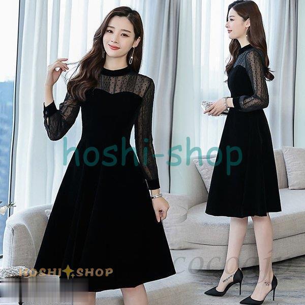 春ベルベット ワンピース ファッション結婚式 ベロア ワンピース パーティードレス 二次会 フォーマル レース 膝丈 披露宴 お呼ばれ 大人 代30代40代50代 Bling1126 Op18 星野 通販 Yahoo ショッピング