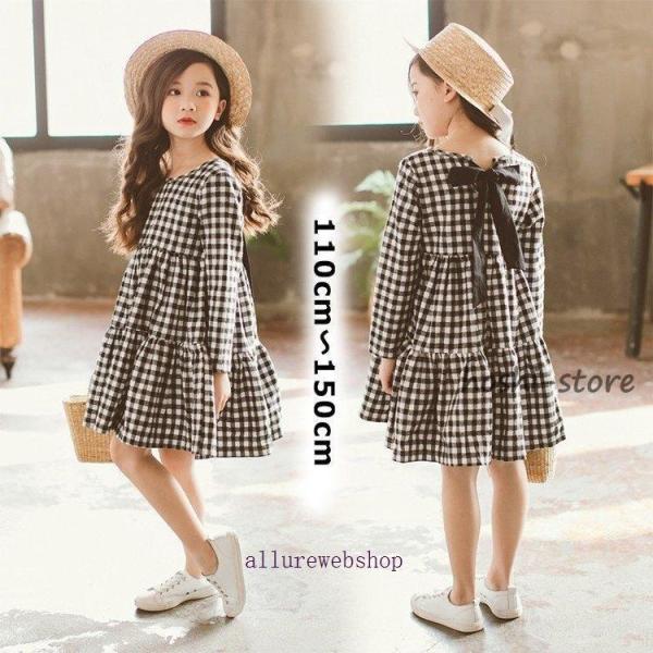 ワンピース キッズワンピース 子供服 キッズ ギンガムチェック 長袖