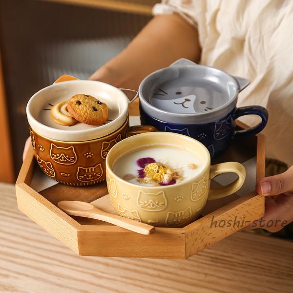 マグカップ マグ コーヒーカップ かわいい 猫 猫柄 パンダ フタ付 蓋付き 装飾 母の日 父の日 ギフト 猫好き 猫グッズ 陶器 ネコ コーヒー 紅茶 お誕生日