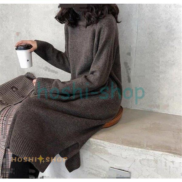 ニットワンピース ロング丈 秋 冬 レディース ロングニットワンピース スリット 長袖 ゆったり ロングワンピース ニット タートルネック 厚手 体型カバー Star1104 Xz45 星野 通販 Yahoo ショッピング