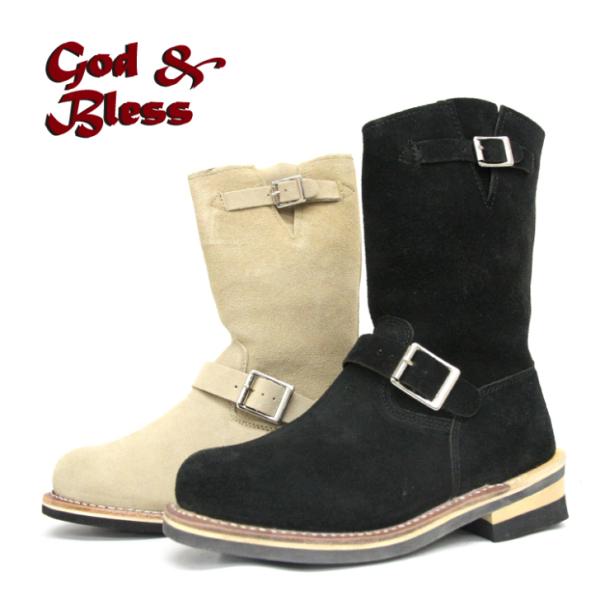 【God&Bless】本革 スエード素材 エンジニアブーツ バイク ツーリング　GB-9810　大きいサイズ 28cm 29cm 30cm