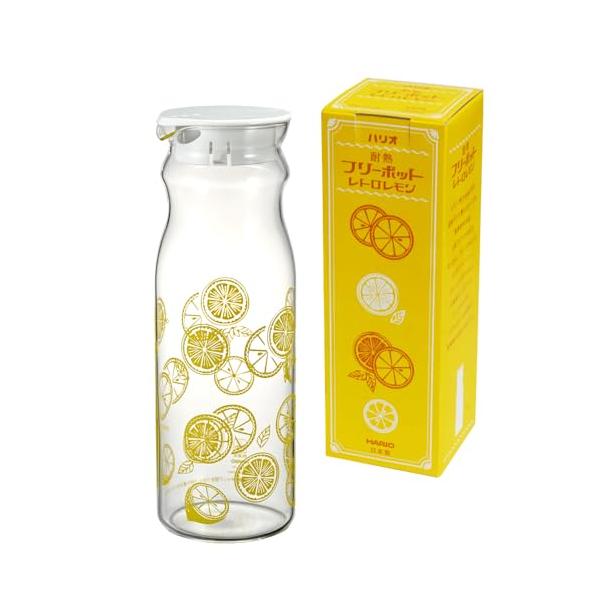 HARIO(ハリオ) 耐熱フリーポット レトロ レモン 冷水筒 実用容量1200ml 透明 黄色 耐熱ガラス製 熱湯・食洗器OK 麦茶ポット 日
