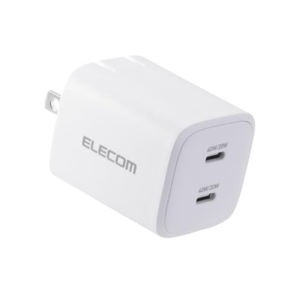 エレコム 充電器 40W 2ポート Type-C USB PD対応 PPS対応 GaN II採用 折りたたみ式プラグ ホワイト EC-AC106