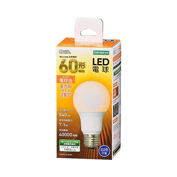 オーム(OHM) LED電球 E26 60形相当 電球色 オーム電機 LDA7L-G AG52 06-4457