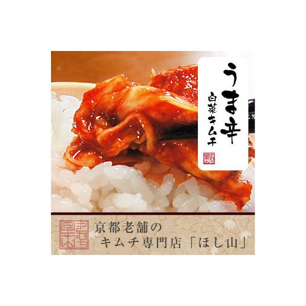 韓国伝統の製法に日本最高級の白菜と京都のだし文化を取り入れた9種類の「ほし山の白菜キムチ」。大人がはまる辛さ。口に入れた瞬間は、ヤンニョムの甘みを感じ、その後辛さを感じることができます。その口の中に広がる甘み、辛さの幅は、現在ほし山にあるど...