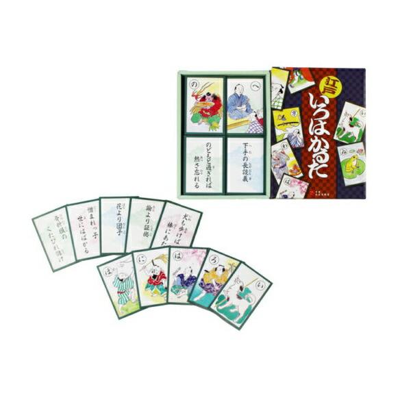 犬棒かるたでおなじみの、江戸時代に生まれたいろはかるたの復刻版☆　【商品仕様】ブランド名：大石天狗堂セット内容：読札・取札　各45枚、解説書×1本体サイズ：190×135×H30(mm)重量：430g札：断裁仕上げ／85×58(mm) 美し...