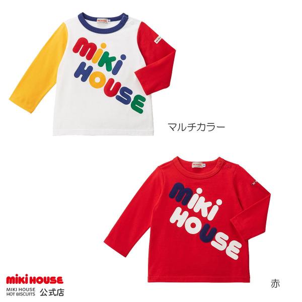ミキハウス 丸ロゴＴシャツ 赤 マルチカラー 80 90 100 110 120 130