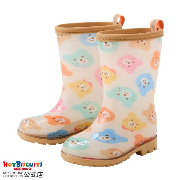 ミキハウス カラフルビーンズ 総柄レインブーツ 靴 くつ ベージュ 13cm 14cm 15cm 16cm 17cm 18cm ホットビスケッツ HOT BISCUITS