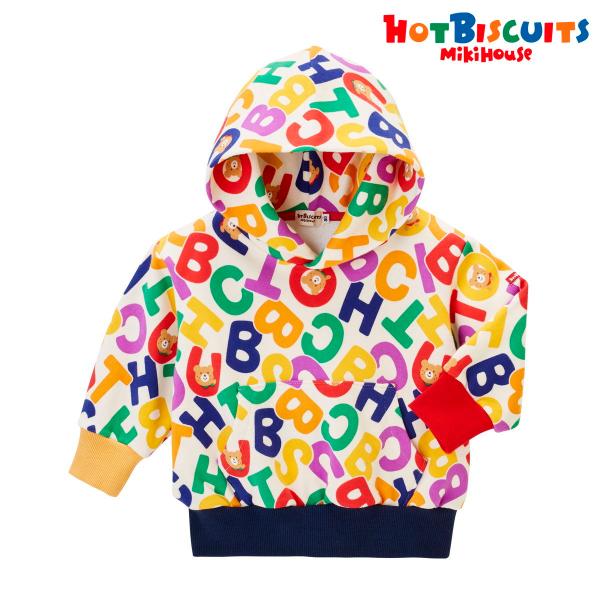 ミキハウス ロゴ総柄 スウェットフーディ マルチカラー 80cm 90cm 100cm 110cm 120cm セール ホットビスケッツ HOT BISCUITS