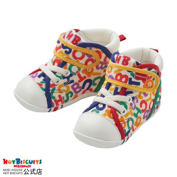 ミキハウス　ホットビスケッツ　新品未使用 HOT BISCUITS ミキハウス ファーストシューズ ロゴ総柄