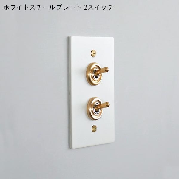 ホワイトスチールプレート 2スイッチ US スイッチ アメリカンスイッチ