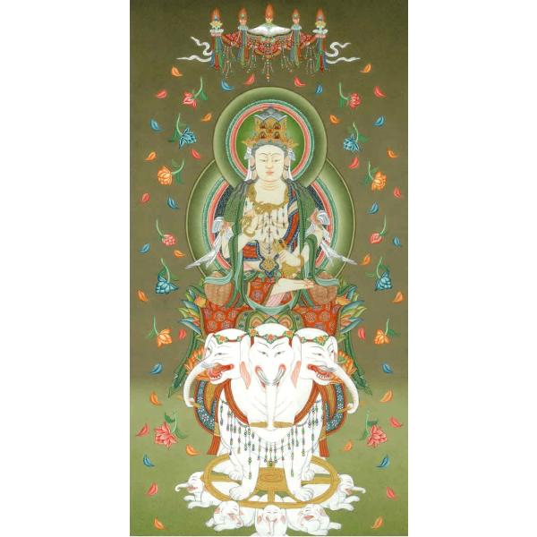 肉筆仏画 普賢菩薩 :13182:仏像仏画チベット美術卸の天竺堂 - 通販 
