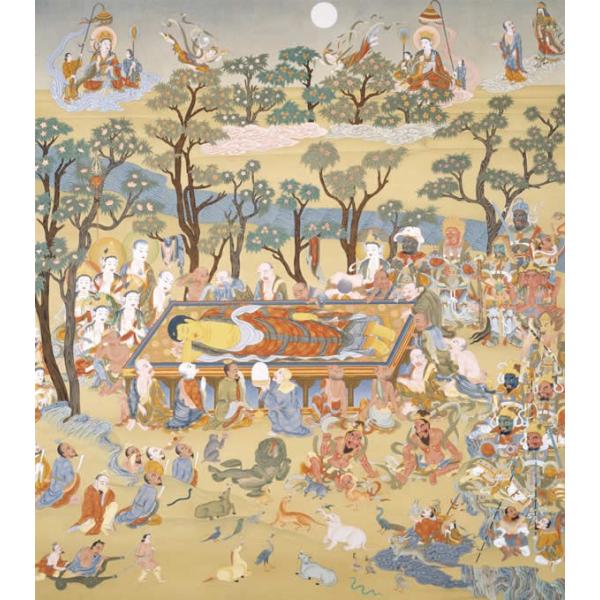高級肉筆仏画 釈迦涅槃図 一点もの : 仏像仏画チベット美術卸の 高級肉筆仏画 釈迦涅槃図 一点もの : 仏像仏画チベット美術卸の