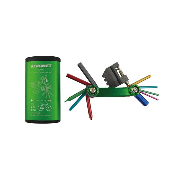 メーカー名：SIGNET(シグネット)品番：22083商品名：フォールディングツールセット グリーン (カラーケース)●本体サイズ収納時(mm)：W78D42×H23●ケースサイズ(mm)：W104×D56×H27●本体重量(g)：193●...