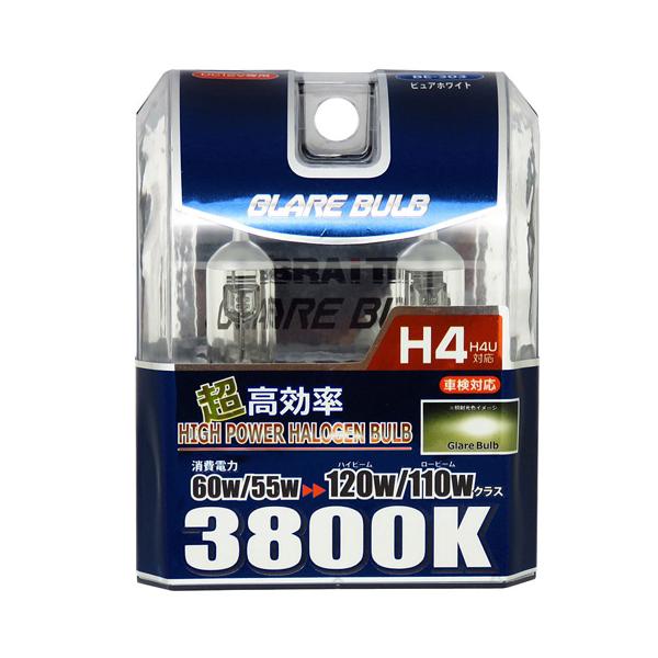 ハロゲンバルブ H4 3800K スーパーピュアホワイト 車検対応 120W/110Wクラス 車/ブレイス BE-303