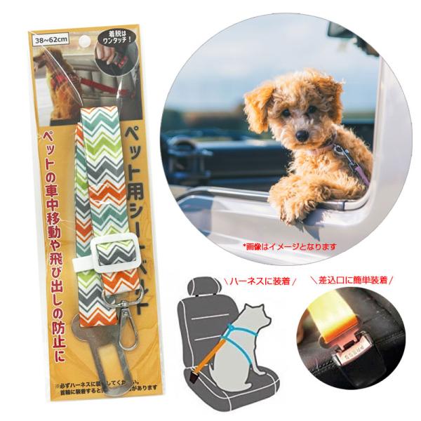 ペット用シートベルト カラフル 小型・中型犬用 38〜62cm 飛び出し防止に 猫不可 ハーネスに着用 ハイハイ HH-1033