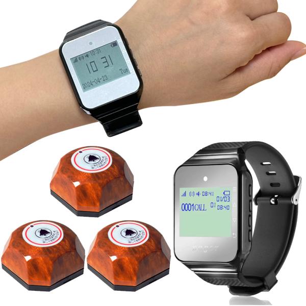 腕時計型 呼び出しベル 受信機 CW2 ウッド調 3個付 木目柄 ワイヤレス