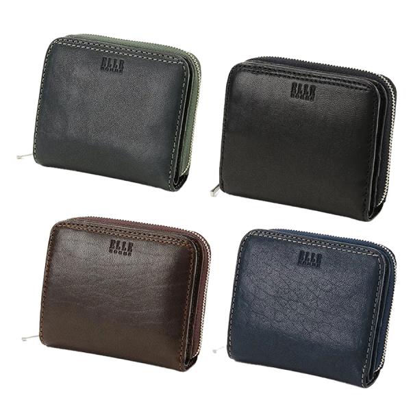 財布 二つ折りメンズ ELLE エルオム ラウンドファスナー ブランド 本革 牛革 おしゃれ 高級  2025 秋 誕生日 ギフト好適品 ELLE（エル） 財布 二つ折りメンズ エルオム ラウンドファスナー