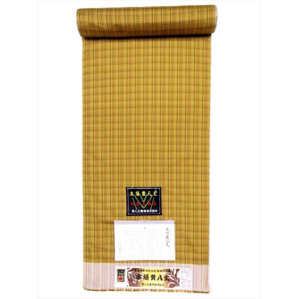 セール！黄八丈　反物！ 本場黄八丈 紬 反物 No.24 格子柄・カラシ地 : ゆかた反物の堀田