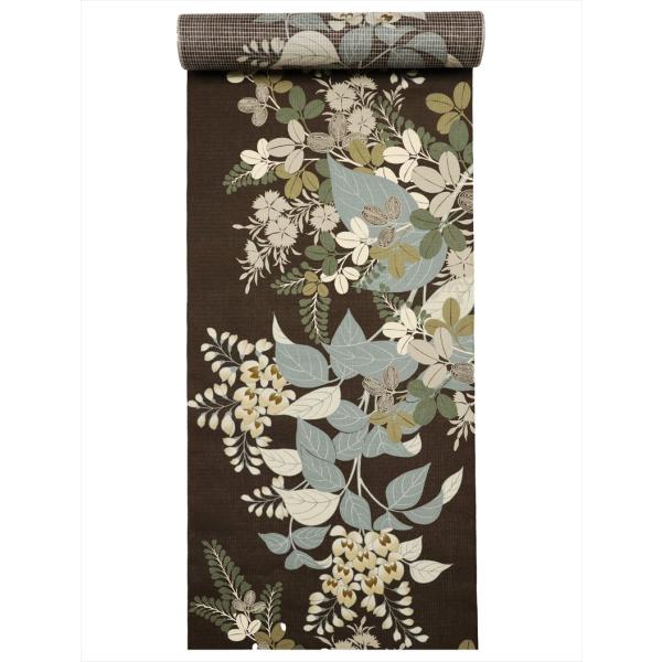 浴衣 反物 No.129  こげ茶地・撫子・藤柄・芸艸堂