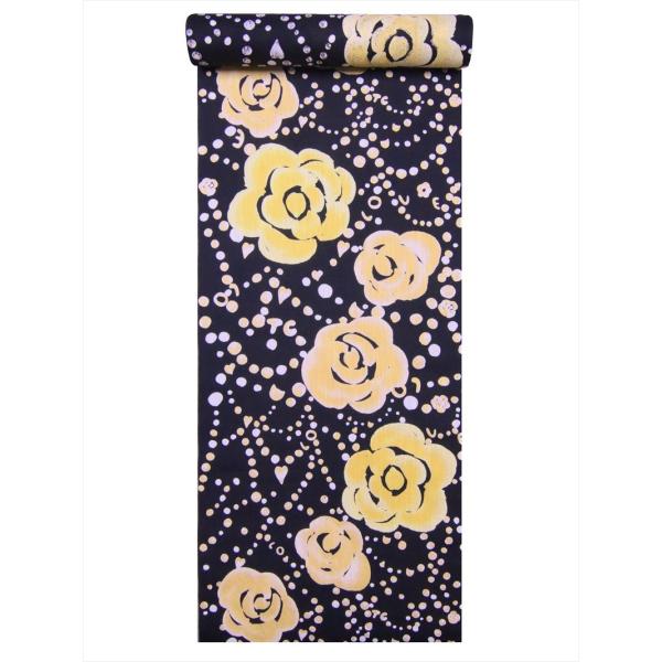 浴衣 反物 ツモリチサト No.340 黒地・バラ柄 : y-340 : ゆかた反物の  